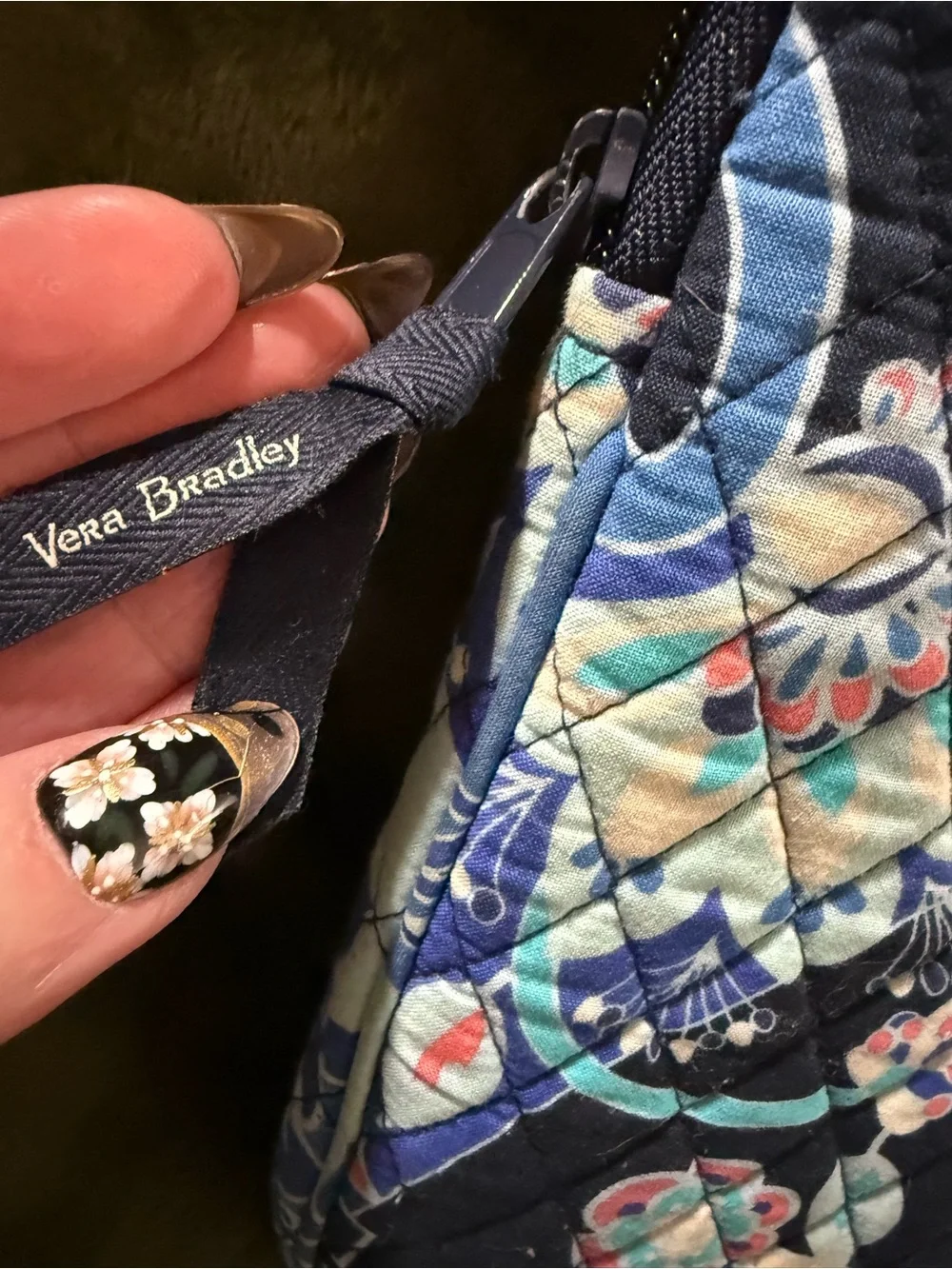 Vera Bradley Navy Floral Quilted Laptop Sleeve with Coral & Sky Accents